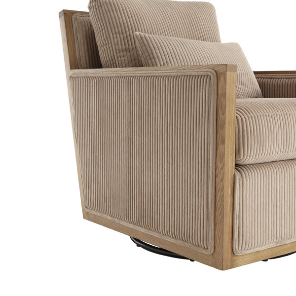 English Elm Corduroy Swivel Barrel Chair with Plush Foam Cushion, 360° Metal Base, Durable Hardwood Frame, Cozy Sitting Experience Camel W395P209394