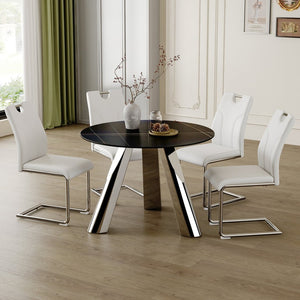 English Elm Table 5-Piece Modern Dining Set: 42-Inch Sintered Stone Round Table & 4 Ergonomic White Chairs W2920S00015-GIGA