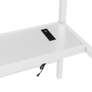 English Elm Metal Queen Loft Bed With Integrated Desk, Led Lights, Power Outlet – Stylish Space-Saver Solution W1580S00139