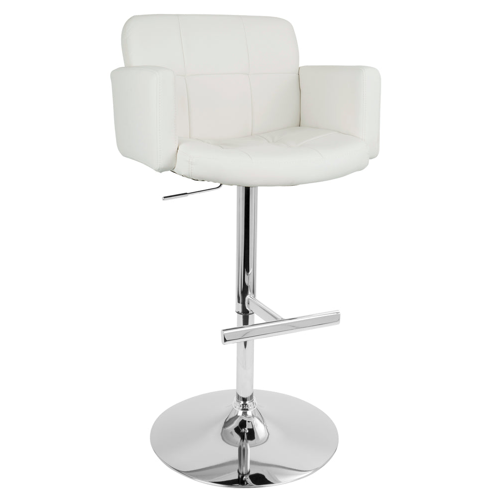English Elm Stout Adjustable Swivel Barstool with White Faux Leather, Padded High Back, Chrome Base, 360° Comfort B202P222344