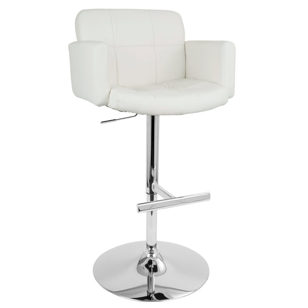 English Elm Stout Adjustable Swivel Barstool with White Faux Leather, Padded High Back, Chrome Base, 360° Comfort B202P222344