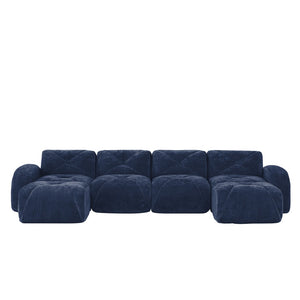 English Elm U-shaped Modular Velvet Sofa Tufted Cushions High Density Foam Living Room Sectional Blue W714S01624