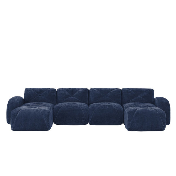 English Elm U-shaped Modular Velvet Sofa Tufted Cushions High Density Foam Living Room Sectional Blue W714S01624