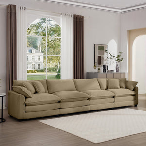 English Elm Corduroy 4-Seater Sofa - Stylish Modern Upholstered Comfort With Pillows For Living Rooms & Offices W714S00800