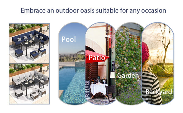 English Elm Small Patio Pe Rattan 7 Piece Outdoor Set with Tempered Glass Table and Cushioned Seating W2071P365907