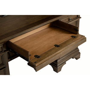 English Elm Stigham Burnish Oak five-drawer credenza desk with warm grain finish, spacious surface, ergonomic storage for organized workspaces B062S00652