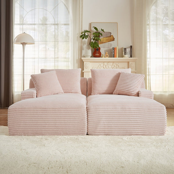 English Elm Compressible modern double chaise lounge with corduroy, spring padding comfort and no assembly required Pink W2339P278028