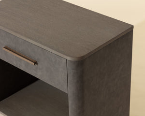 Sunpan Altman Retro-Inspired Nightstand with Faux Leather Frame & Soft-Close Drawers for Stylish Storage