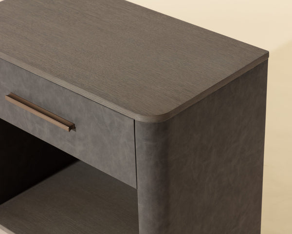 Sunpan Altman Retro-Inspired Nightstand with Faux Leather Frame & Soft-Close Drawers for Stylish Storage