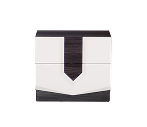 English Elm VIOS Zebrano White HG Nightstand with High-Gloss Finish, Solid Wood & MDF Accent, Contemporary Design B201P215811