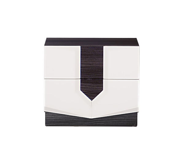 English Elm VIOS Zebrano White HG Nightstand with High-Gloss Finish, Solid Wood & MDF Accent, Contemporary Design B201P215811