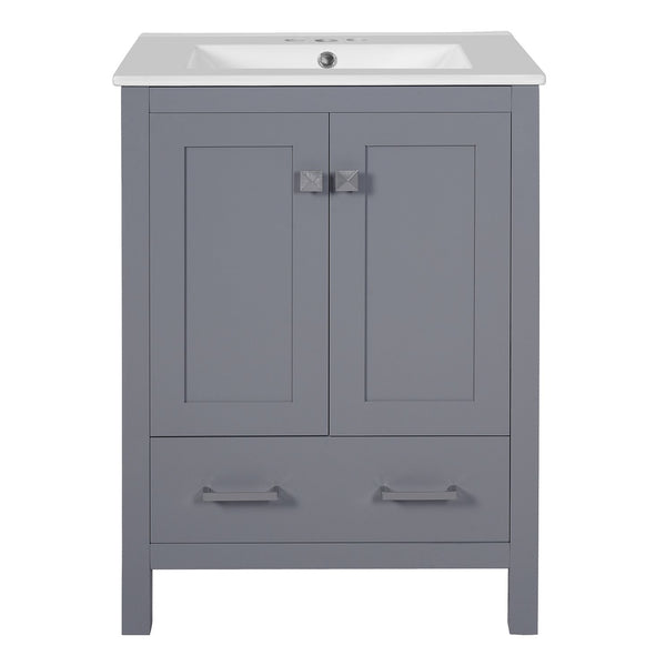 English Elm 48-Inch Modern Bathroom Vanity with Dual Ceramic Sinks, Ample Soft-Close Storage and Stylish Design Grey N729P000009E