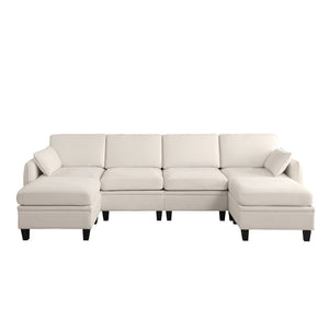 English Elm 102 Inch Linen Modular Sectional Sofa with Hidden Storage and Cloud Cushion Comfort Beige W1099S00208