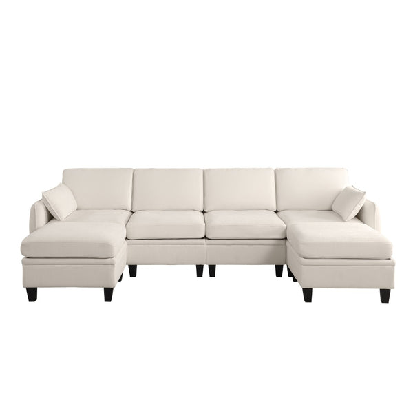 English Elm 102 Inch Linen Modular Sectional Sofa with Hidden Storage and Cloud Cushion Comfort Beige W1099S00208