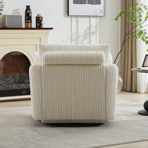 English Elm 40.55"w Oversized Swivel Lounge Chair Corduroy Upholstered Club Seat for Living Room Ivory W1298P202213