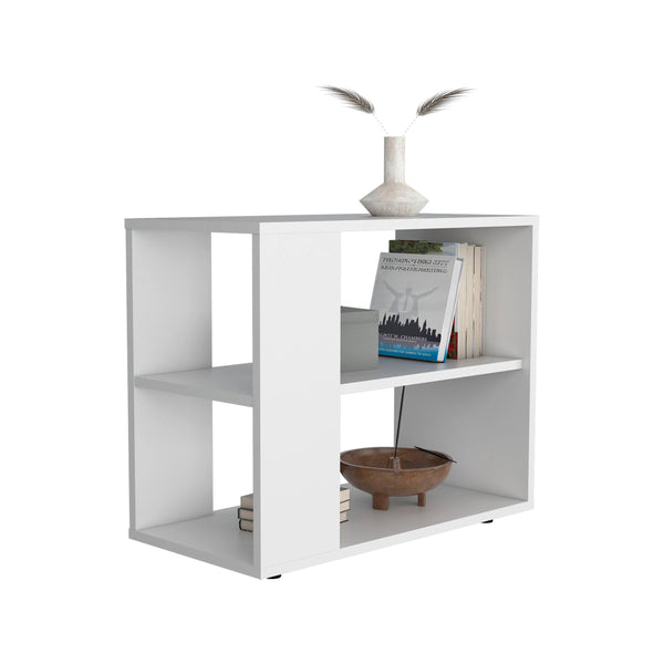 English Elm White Side Table Modern Melamine Two-Shelf Open Storage Rectangular Accent Table for Small Spaces B062P290233