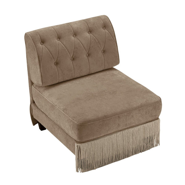 English Elm Armless Tufted Velvet Fleece Modular Sofa with Tassel Skirt for Elegant Living Rooms Camel W714P450819