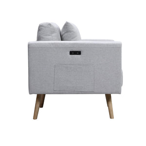 English Elm Elio Mid-century Linen Loveseat with Usb Ports Side Pockets and Tapered Wood Legs Light Gray B2749P413346