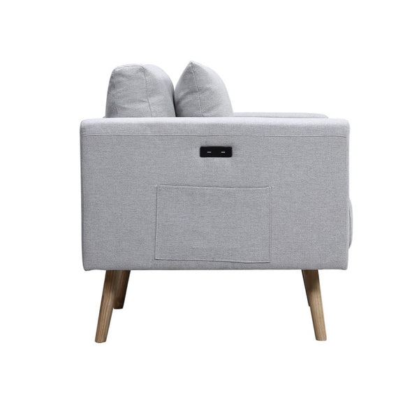 English Elm Elio Mid-century Linen Loveseat with Usb Ports Side Pockets and Tapered Wood Legs Light Gray B2749P413346