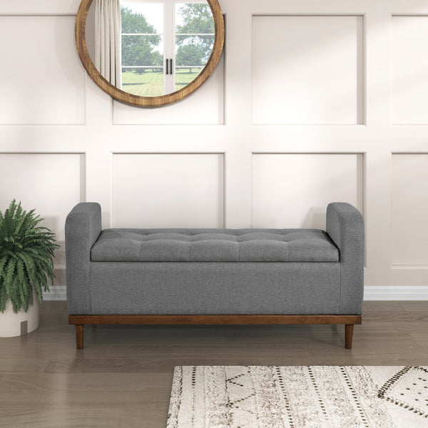 English Elm Mid-Century Modern Lift-Top Storage Bench with Tufted Upholstery, Walnut Solid Wood Frame, Hidden Organizer Gray 50.75 L x 19 W x 19.75 H B011P192193