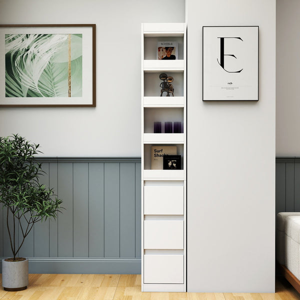 English Elm 70.87" Tall Storage Cabinet with 3 Side Drawers and 4 Display Shelves - Modern Wooden Organizer for Living Room W331P281202 W331P281202
