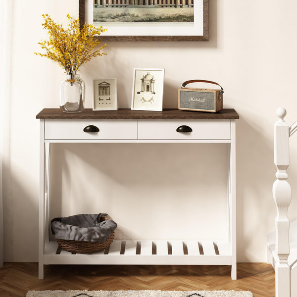 English Elm 40" Farmhouse Console Table With Drawer - Rustic White Entryway Table For Storage & Style T3771P356499