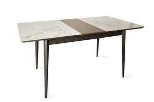 English Elm The Rock Plate Extendable Dining Table Seats 8 with Sculptural Metal Base W1911P389401