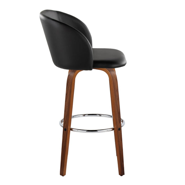 English Elm Fixed-height Swivel Barstools Walnut Bentwood Faux Leather Seat Chrome Footrest Set B202S01853