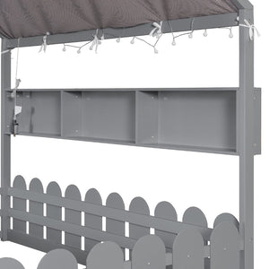 English Elm {slats Are Not Included} Twin Montessori House Floor Bed Kids Tent Lights Shelves Pinewood Frame Gray N708P407963E