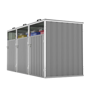 English Elm Garbage Bin Shed Galvanized Steel Enclosure Fits Three Cans with Lockable Waterproof Lid Light Gray W1598P357717