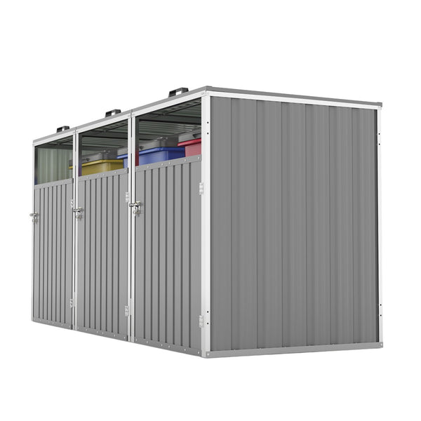 English Elm Garbage Bin Shed Galvanized Steel Enclosure Fits Three Cans with Lockable Waterproof Lid Light Gray W1598P357717