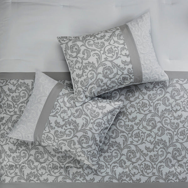 English Elm Embroidered 8-Piece Comforter Set In Serene Grey For King Beds – Cozy Microfiber With Elegant Accents B03594922