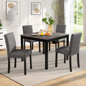 English Elm 5-Piece Stylish Dining Table Set For 4 With Upholstered Chairs, Light Grey & Black, Modern Design W1998P195207