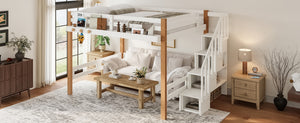 English Elm Twin Pine Wood Loft Bed with Built-in Shelving and Hook for Kids Bedroom W5305S00011