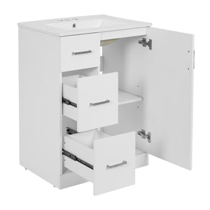 English Elm 24" Modern Bathroom Vanity with Under-Mount Sink, Vertical Stripe Design, 2 Drawers & Soft-Close Cabinet White N710P288936K