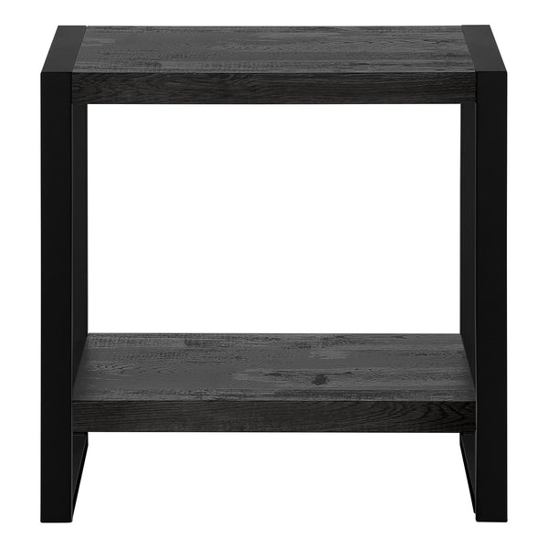 English Elm Accent C-Shaped Side Table with Reclaimed Wood-Look Top and Sleek Metal Frame for Small Spaces Black 28 L x 15 W x 9 H B2710P219149