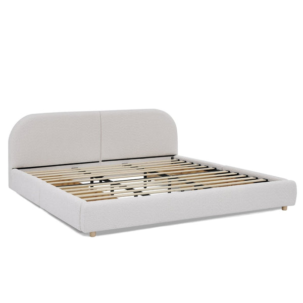 English Elm King Upholstered Storage Bed Curved Headboard Circle Yarn Fabric Modern Minimalist Frame Beige W487S00473