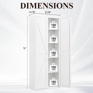 English Elm 2 Door Steel Pantry Cabinet Powder Coated Finish Gold Hardware Adjustable Shelves Tall Storage White T3625P366652