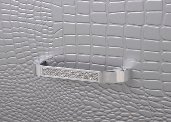 English Elm 1pc Glamorous Two-Drawer Nightstand with Beveled Mirror, Faux Crystal Hardware & Touch LED Light - Silver B2741P326187