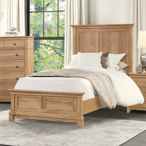 English Elm Bedroom Wooden Queen Bed with High Panel Headboard, Gold Trim Accent, Modern Luxury Design Natural,Oak 44 L x 50 W x 8 H B2741S00739