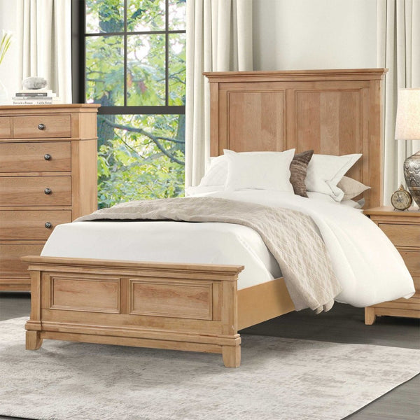 English Elm 3pc Farmhouse Twin Bedroom Set Plank Headboard Oak Finish Solid Wood Nightstands B2741S00948