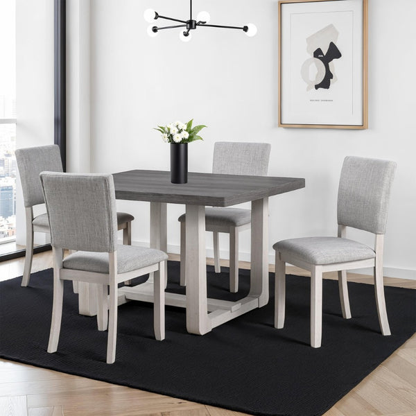 English Elm Transitional Trestle Base Dining Set with Upholstered Chairs for Modern Farmhouse Rooms Gray B2741S00784