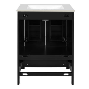 English Elm 24-inch Modern Bathroom Vanity with Ceramic Sink, Soft-Close Doors, Drawer Divider & Ample Storage Black N729P299440B