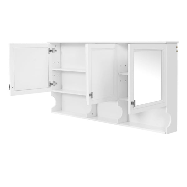English Elm 55 Inch Wall Mount Medicine Cabinet Dual Mirrored Doors Soft Close Bathroom Vanity Storage N710P401337K