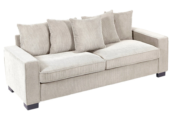 English Elm Luxe Corduroy Sofa with 5 Toss Pillows, Deep-Seat 3-Seater Couch, Sleek Modern Design, 88" Wide Ivory B2735P256728