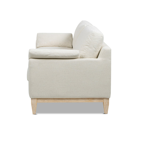 English Elm Jennifer Taylor Home - Pasadena 75.5" Modern Farmhouse Sofa in Flax White Linen — Eco Rubberwood Base, Plush Feather-Blend Pillows B2719P353146
