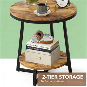 English Elm Chic Two-tier Round End Table with Metal Frame and Open Shelf for Living Room T3971P448302