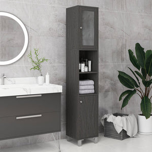 English Elm Kleankin Tall Bathroom Storage Cabinet With Mirror - Distressed Gray Freestanding Tower For Organized Spaces W2225P217001
