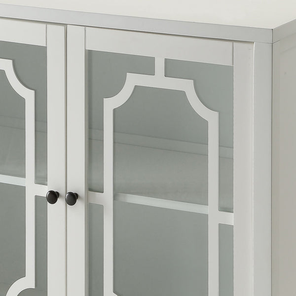 English Elm White Glass Door Console Table with Fretwork Design, Tapered Legs, Dust-Free Display & Storage (95) B062P185652