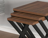 English Elm Kira Nesting Table 3-Pieces, Metal Legs Wood Base Nesting Table, Walnut